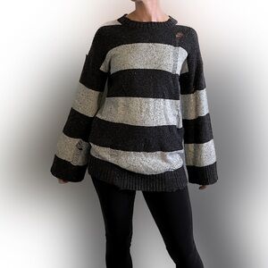 Abound Nordstrom Oversized Distressed Striped Crew Neck Sweater S NWT